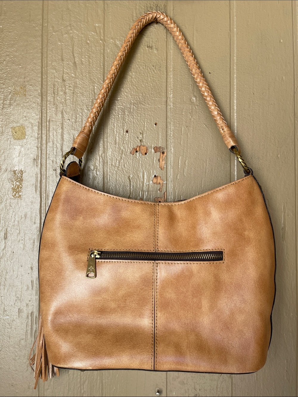 Patricia Nash Castelli Woven Leather Shoulder Bag in Tan with Tassel - Picture 4 of 13